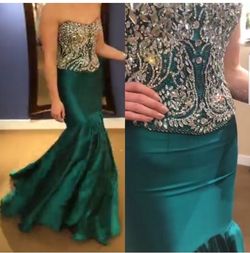 Sherri Hill Green Size 6 Train Silk Mermaid Dress on Queenly