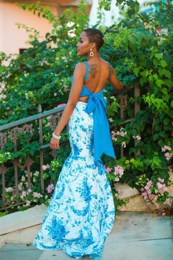 Sherri Hill Blue Size 2 $300 Floral Mermaid Dress on Queenly