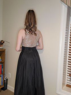 Betsy and Adam Black Size 8 Floor Length V Neck Ball gown on Queenly