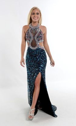 Style 21001 Envious Couture Multicolor Size 6 Floor Length Tall Height Black Tie Side slit Dress on Queenly