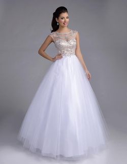 Style 16083 Envious Couture White Size 14 Beaded Top Plus Size Tall Height Ball gown on Queenly