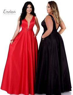Style E1760 Envious Couture Red Size 24 Silk Tall Height Floor Length Plus Size Ball gown on Queenly