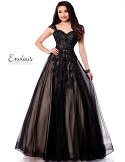 Style E1745 Envious Couture Black Size 6 Floor Length Prom Tulle Ball gown on Queenly