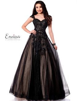 Style E1745 Envious Couture Black Size 30 Pageant Prom Tall Height Ball gown on Queenly