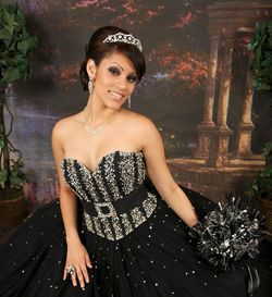 Style 2092 Envious Couture Black Size 6 Sequin Tall Height Tulle Ball gown on Queenly