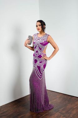 Style 12820 Envious Couture Purple Size 6 Tall Height Fully-beaded Pattern Straight Dress on Queenly