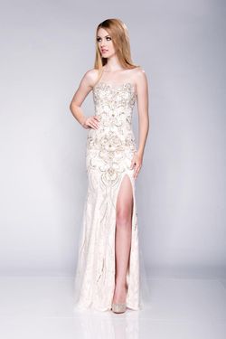 Style 15030 Envious Couture White Size 10 Floor Length Pageant Side slit Dress on Queenly