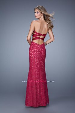 Style 20440 La Femme Red Size 10 Black Tie Straight Dress on Queenly