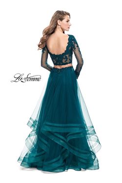 Style 25300 La Femme Green Size 10 Tall Height Black Tie A-line Dress on Queenly