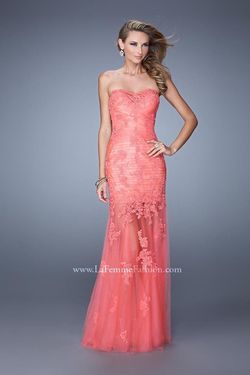 Style 20881 La Femme Orange Size 4 Black Tie Coral Sweetheart Pageant Straight Dress on Queenly