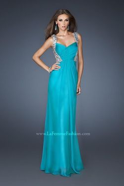 Style 18487 La Femme Green Size 6 Floor Length Straight Dress on Queenly