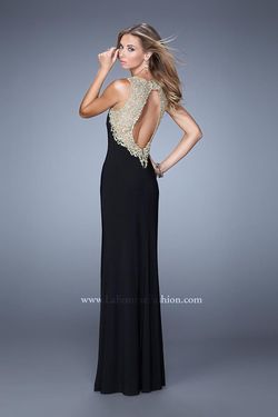 Style 20954 La Femme Black Size 6 Floor Length Side slit Dress on Queenly