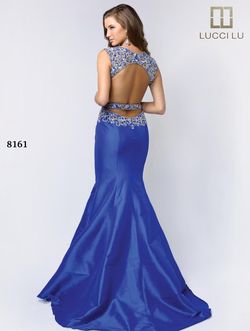Style 8161 Lucci Lu Blue Size 4 Pageant Beaded Top Mermaid Dress on Queenly