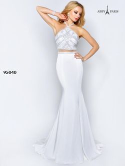 Style 95040 Lucci Lu White Size 0 Tall Height Prom Train Mermaid Dress on Queenly