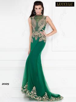 Style 2029 Lucci Lu Green Size 8 Embroidery Beaded Top Mermaid Dress on Queenly