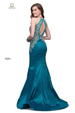 Style 8204 Lucci Lu Green Size 8 Sequin Floor Length Boat Neck Mermaid Dress on Queenly