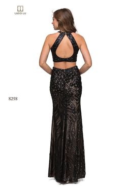 Style 8258 Lucci Lu Black Size 2 Pattern Sequin Prom Mermaid Dress on Queenly