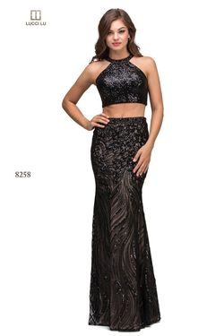 Style 8258 Lucci Lu Black Size 2 Pattern Sequin Prom Mermaid Dress on Queenly