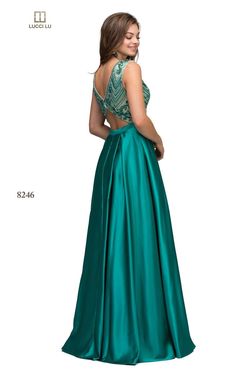 Style 8246 Lucci Lu Green Size 12 Black Tie Silk A-line Dress on Queenly