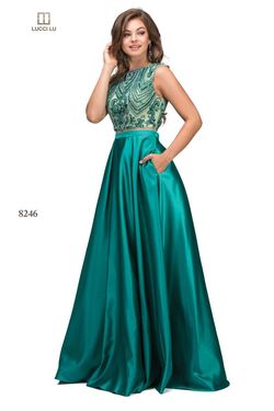 Style 8246 Lucci Lu Green Size 12 Silk A-line Dress on Queenly