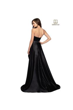 Style 28086 Lucci Lu Black Size 10 Silk Strapless Jumpsuit Dress on Queenly