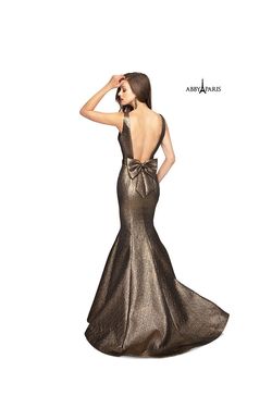 Style 981071 Lucci Lu Gold Size 6 Tall Height Shiny Backless Floor Length Mermaid Dress on Queenly
