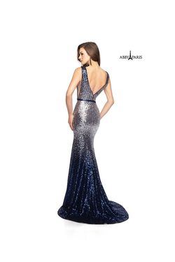 Style 981068 Lucci Lu Blue Size 14 Tall Height Sequin Sequined Jewelled Straight Dress on Queenly