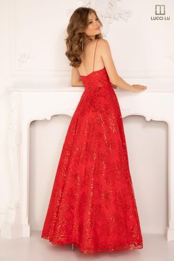 Style 1084 Lucci Lu Red Size 2 Tall Height Pageant Floor Length Ball gown on Queenly