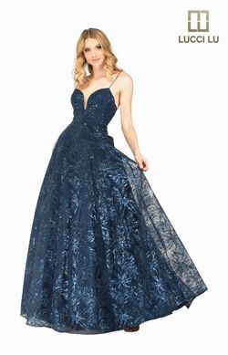 Style 1084 Lucci Lu Blue Size 10 Navy Floor Length Ball gown on Queenly