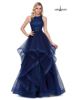 Style 981018 Lucci Lu Navy Blue Size 6 Tall Height Navy Floor Length Ball gown on Queenly