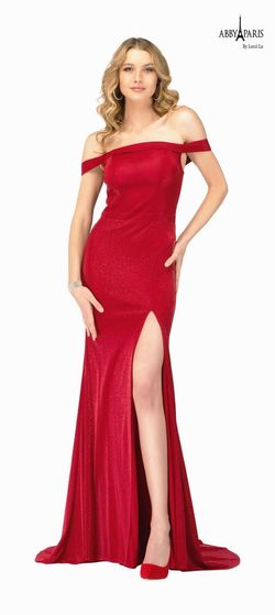Style 981048 Lucci Lu Red Size 6 Jersey Floor Length Side slit Dress on Queenly
