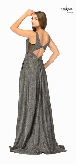 Style 90020 Lucci Lu Silver Size 6 Floor Length $300 Shiny A-line Dress on Queenly