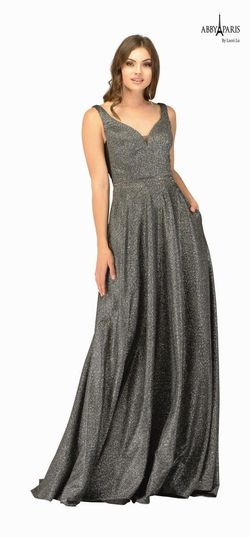 Style 90020 Lucci Lu Silver Size 6 Shiny Tall Height Floor Length Military A-line Dress on Queenly