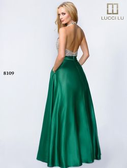 Style 8109 Lucci Lu Green Size 12 Tall Height Satin Floor Length Ball gown on Queenly