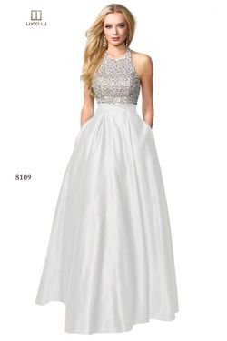 Style 8109 Lucci Lu White Size 4 Winter Formal Silk Pageant Cotillion Ball gown on Queenly