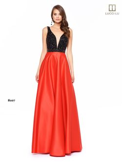 Style 8107 Lucci Lu Red Size 10 Satin Floor Length Prom Ball gown on Queenly