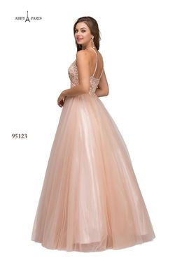 Style 95123 Lucci Lu Pink Size 2 Pattern Spaghetti Strap Beaded Top Tall Height Tulle Ball gown on Queenly