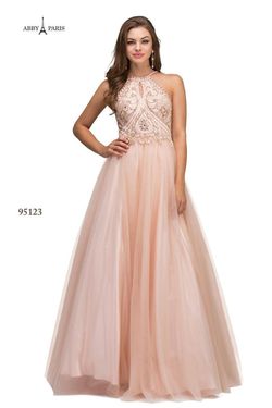 Style 95123 Lucci Lu Pink Size 2 Pattern Spaghetti Strap Beaded Top Tall Height Tulle Ball gown on Queenly
