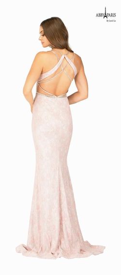 Style 90055 Lucci Lu Pink Size 0 Black Tie Shiny Lace Straight Dress on Queenly