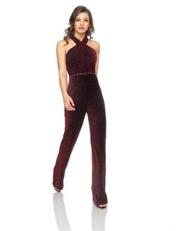 Style 28009 Lucci Lu Red Size 12 Jersey Floor Length Jumpsuit Dress on Queenly
