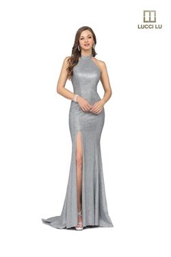 Style 28067 Lucci Lu Silver Size 12 Euphoria Plus Size Tall Height Side slit Dress on Queenly