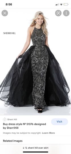 Style 51376 Sherri Hill Black Size 0 Overskirt Floor Length Sequin Ball gown on Queenly
