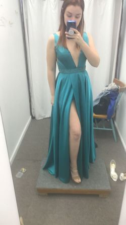 Sherri Hill Blue Size 2 Belt Floor Length Side slit Dress on Queenly