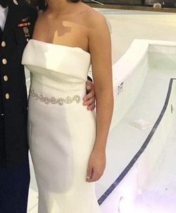 Jovani White Size 4 $300 Belt Wedding Midi Cocktail Dress on Queenly