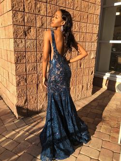 Jovani Blue Size 2 $300 Sheer Pageant Mermaid Dress on Queenly