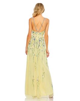 Style 9172 Mac Duggal Yellow Size 4 Floral Side slit Dress on Queenly