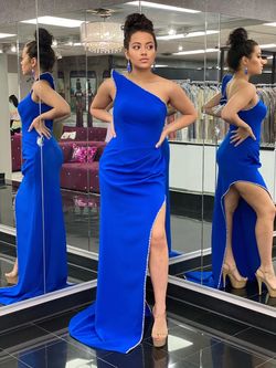 Jovani Couture Blue Size 8 Black Tie Side slit Dress on Queenly
