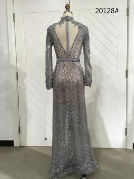 Style 20128 Mac Duggal Silver Size 4 $300 Side slit Dress on Queenly