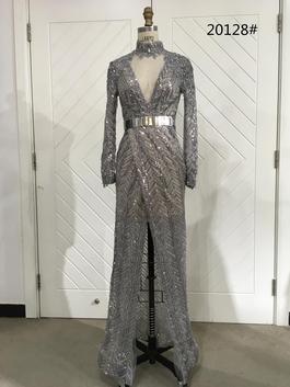 Style 20128 Mac Duggal Silver Size 4 Black Tie Side slit Dress on Queenly