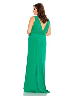 Style 68128 Mac Duggal Green Size 18 V Neck Military Polyester Straight Dress on Queenly